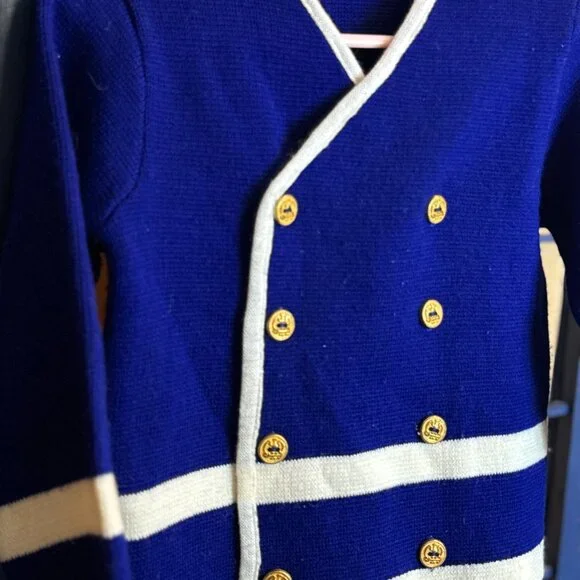 Vintage Little Angel Nautical Cardigan Navy Gold Button Sweater - Picture 5 of 8